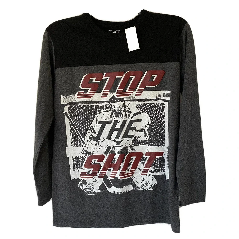 NWT The Children's Place Boys Long Sleeve Stop the Shot Graphic Top Shir…
